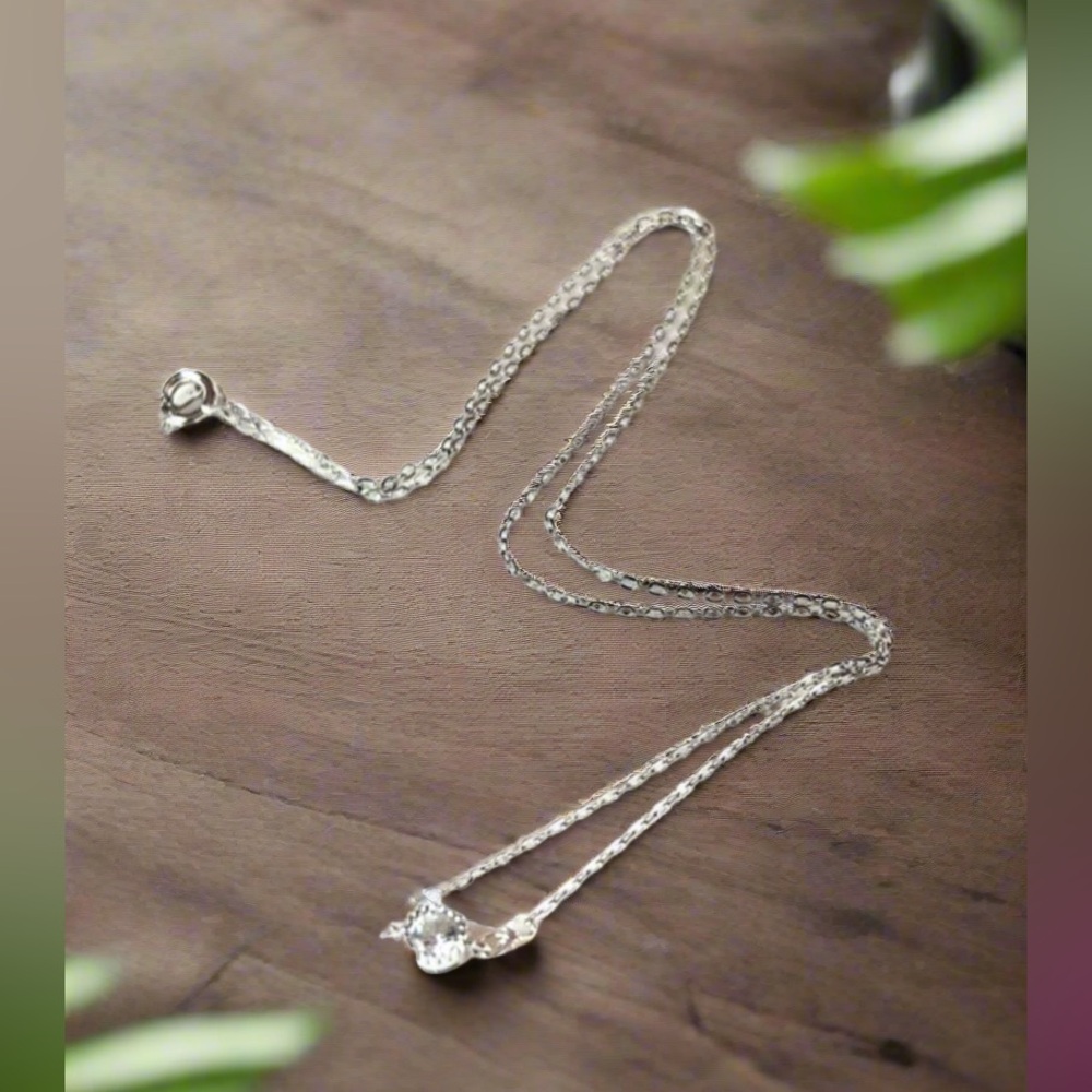 2mm CZ Solitaire 16” Necklace, Silver Tone with Spring Clasp.